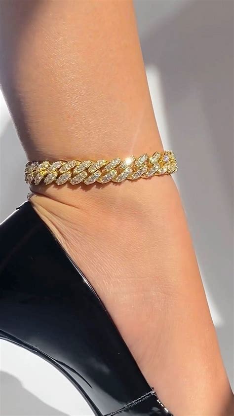 Crystal Cuban Link Ankle Bracelet Gold This Anklet Measures 85in