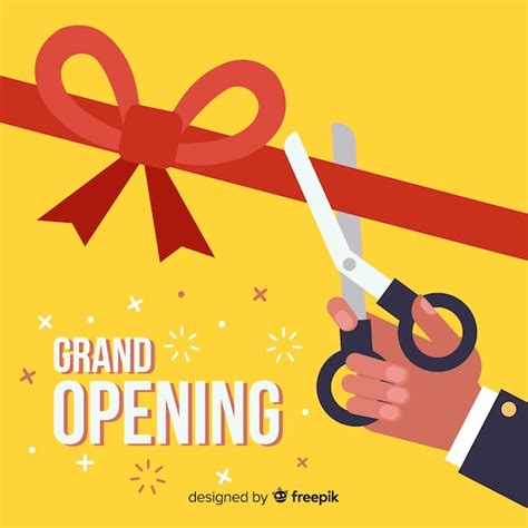 Flat Red Ribbon Grand Opening Background Free Vector