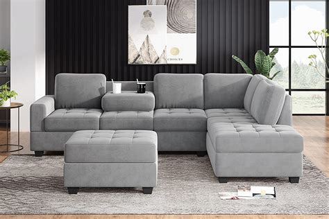 P Purlove Modern Sectional Sofa Reversible Sectional Sofa