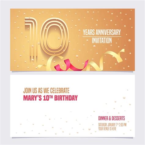 Diseño De Ilustración De Invitación De Aniversario De 10 Años Vector