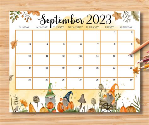 Editable September 2023 Calendar Beautiful Fall Autumn With Etsy