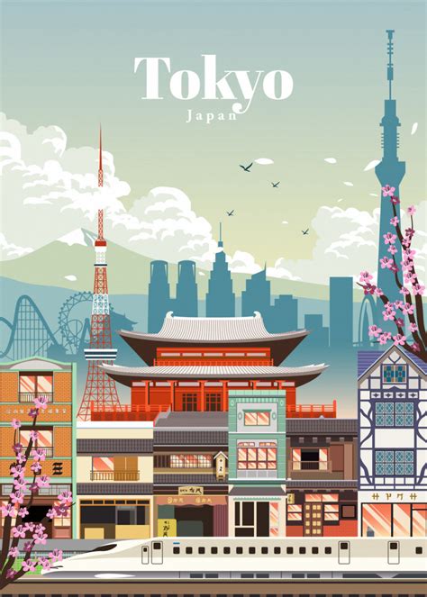 Visiting Tokyo Poster By Studio 324 Displate Retro Travel Poster