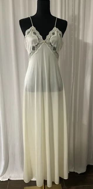Vintage Val Mode Long Slip Dress Med Sheer Shiny Nightgown Lingerie Nylon Lace Picclick