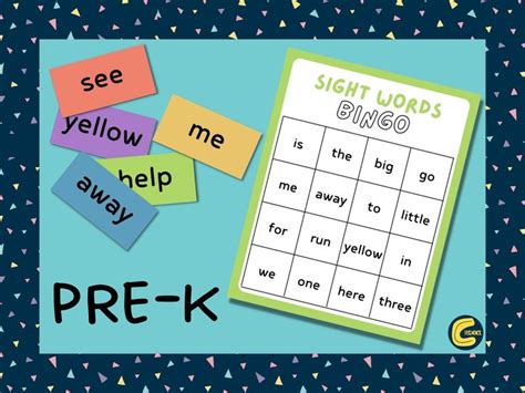 Pre K Dolch Sight Words Bingo Printable Pre K Sight Words Learning