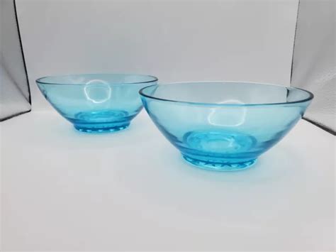 HAZEL ATLAS CAPRI Blue Cereal Bowls Open Hobnail 1940s Bright Clear Set