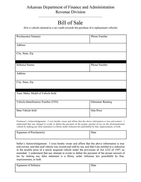 Arkansas Department Of Finance And Administration Bill Of Sale Businesser