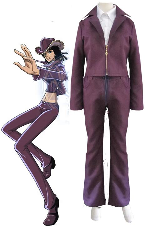 anime one piece nico robin cosplay costume with purple coat top and pant