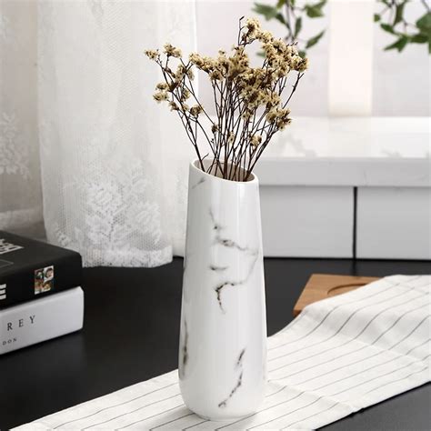 Marble Flower Inserted Desk Vases Ceramic White Tabletop Vase Home