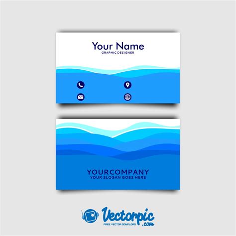 Business Card Blue Wave Design Free Vector