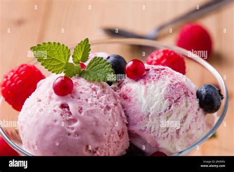 Fruit Flavored Ice Cream In Glass Bowl Stock Photo Alamy