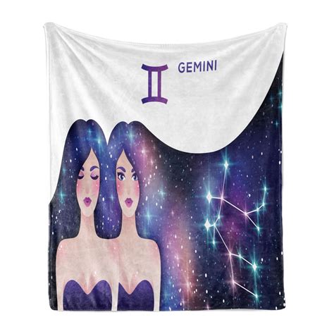 celestial soft flannel fleece throw blanket gemini zodiac with twin girls and constellation