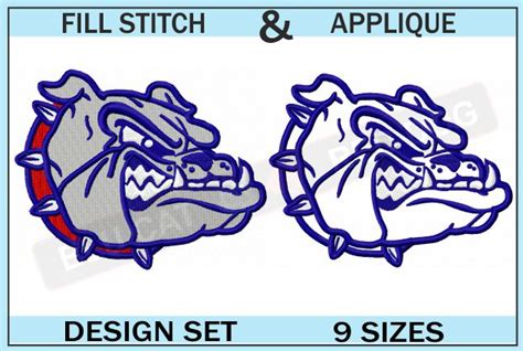 Gonzaga Bulldog Embroidery Logo Set ⋆ 9 Sizes ⋆ Blu Cat Red Dog