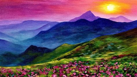Sunset Landscape Live Acrylic Painting Tutorial Youtube Sunset