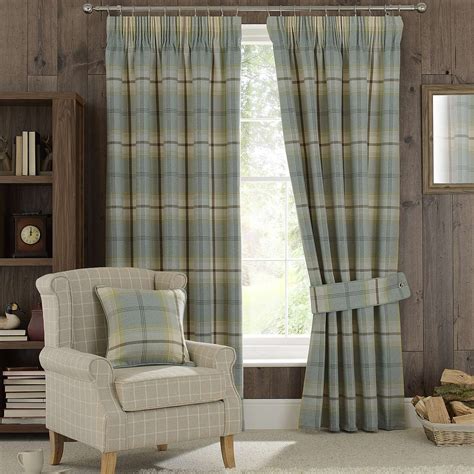 Factory direct supply rideau curtains , bedroom living room balcony blackout curtains , solid color finished curtain fabrics. Duck Egg Highland Check Lined Pencil Pleat Curtains ...