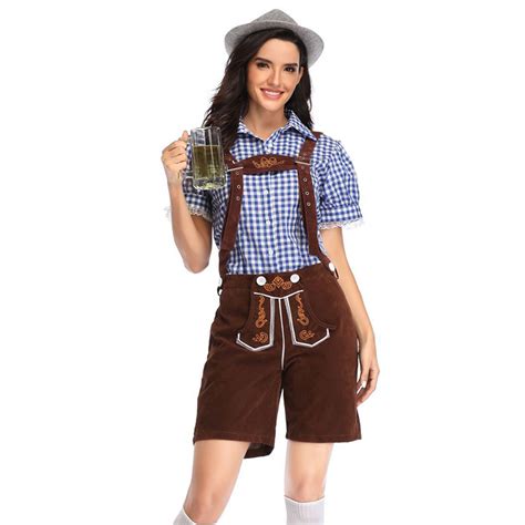 women s bavarian beer girl suspenders and gingham shirt oktoberfest lederhosen costume n19876