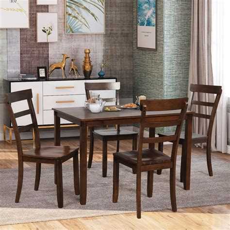 5 Piece Dining Table Set Square Kitchen Table With 4 Chairs Compact