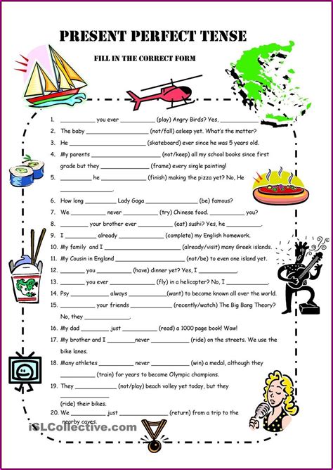 Present Perfect Tense Worksheet For Class 4