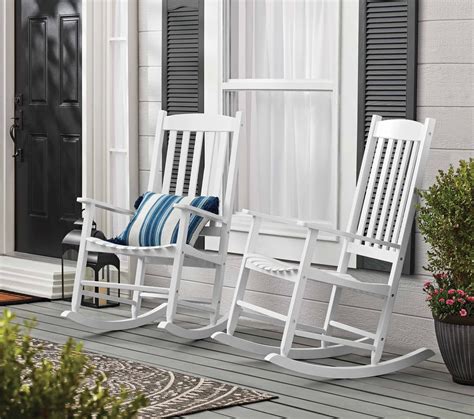 Outdoor Wood Porch Rocking Chair White Color Weather Resistant Finish