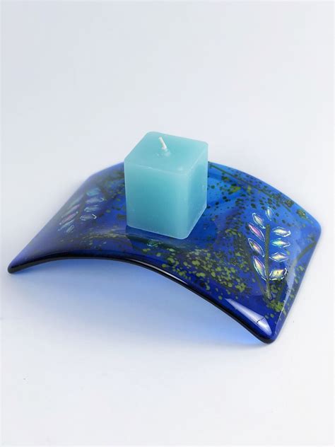 blue glass single candle holder scanlon gallery and custom framing