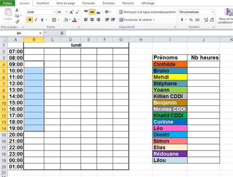 Quelle est la semaine normale de travail? remplissage automatique de planning + calcul du nombre d ...