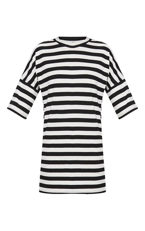 Monochrome Oversized Stripe T Shirt Dress Prettylittlething Usa