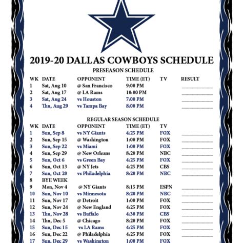 2022 Dallas Cowboys Printable Schedule Printable Schedule