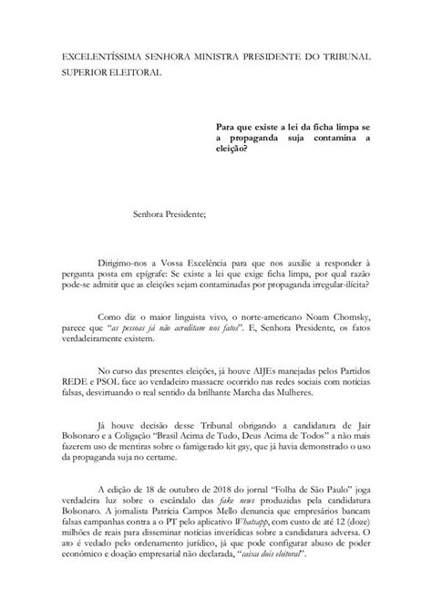 Carta à Ministra Presidente Do Tribunal Superior Eleitoral