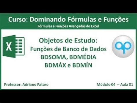 Fun Es De Banco De Dados Bdsoma Bdm Dia Bdm X E Bdm N Excel Youtube