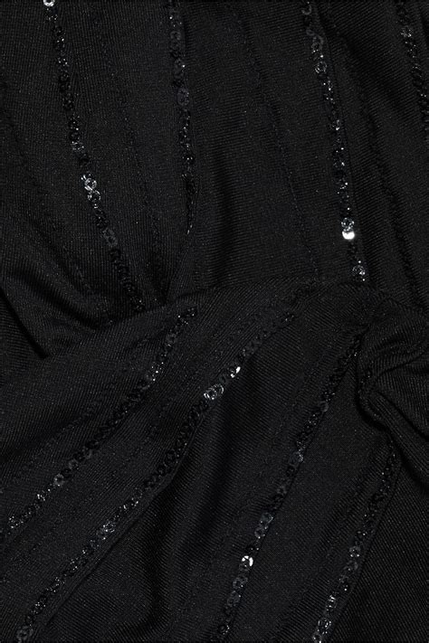 Black Conchiglia Pleated Sequin Embellished Bandeau Bikini Top La
