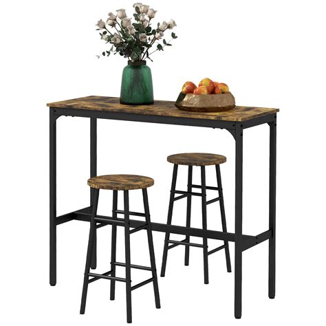 Homcom Ensemble Table Haute De Bar Tabourets Structure En Acier Plateau Aspect Effet Bois D