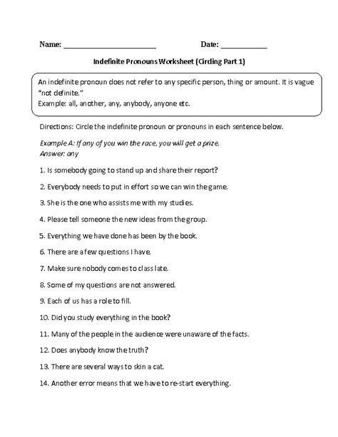 Indefinite Pronoun Worksheets For Grade 3