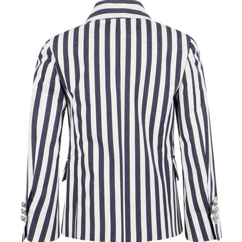 balmain striped blazer in white and navy blue — bambinifashion