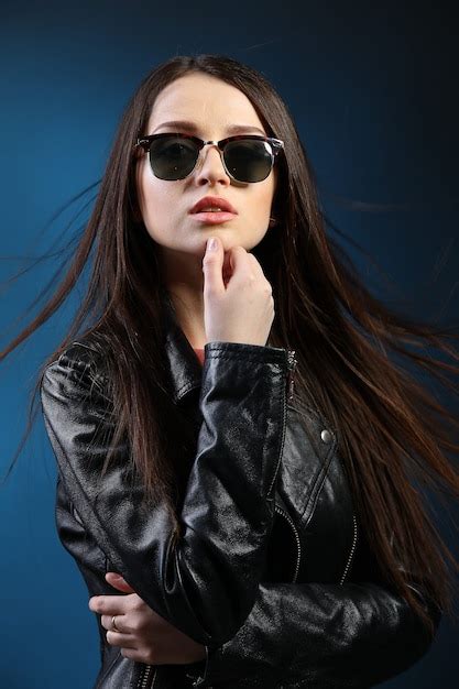 Premium Photo Fashion Woman With Long Hair Wearing Leather Jacket