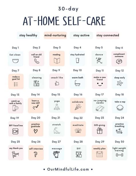 30 Day At Home Self Care Calendar Free Printable Our Mindful Life
