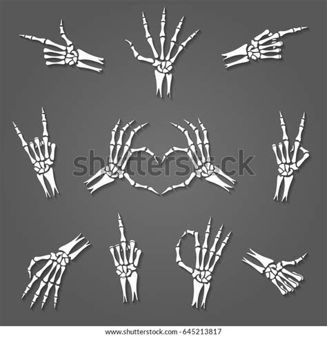 Skeleton Hand Signs Isolated On Grey Stock Vector Royalty Free 645213817