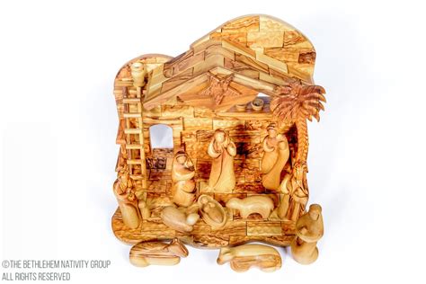 12 Piece Hand Carved Olive Wood Faceless Musical Nativity Set The
