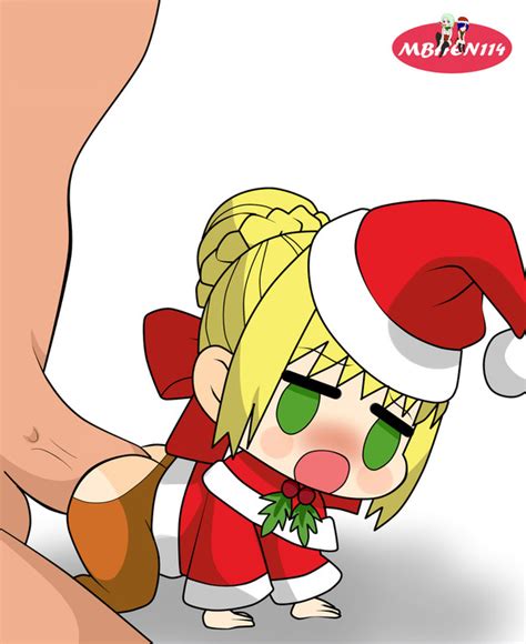 Rule 34 Ass Blonde Hair Blush Chibi Christmas Christmas Outfit Fate