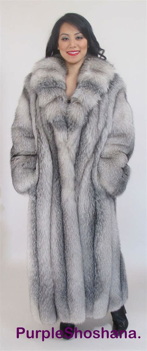 Long Indigo Fox Fur Coat Fur Coat Coat Fox Fur Coat