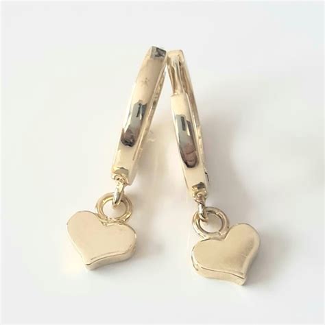K Real Solid Gold Heart Drop Dangle Hoop Earrings For Women Latika