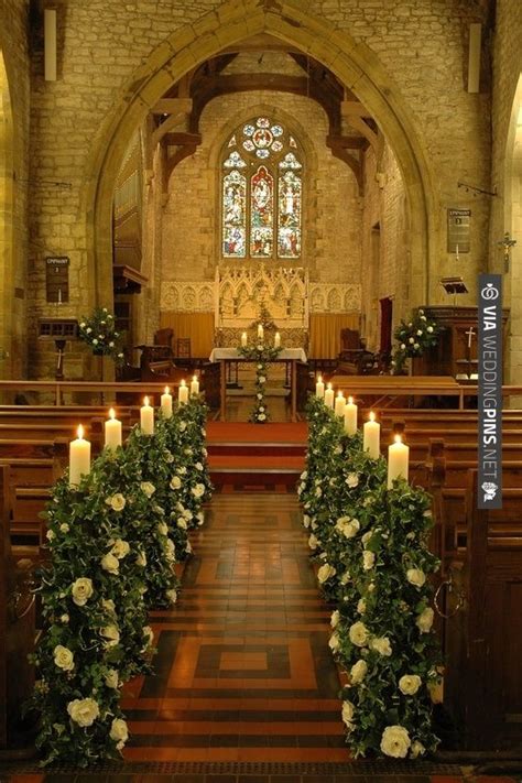 Church Wedding Aisle Greenery And Candles Along The