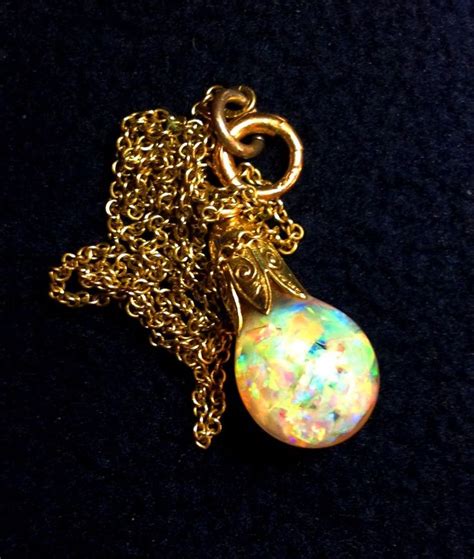 VINTAGE Floating Opal 14k Gold Pendant On 14k Gold Chain ART DECO CIRCA