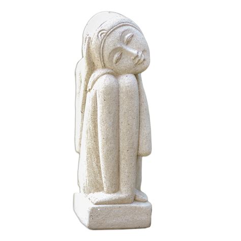 Sandstone Sculpture Thoughtful Woman Novica