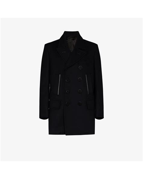 Tom Ford Leather Trim Peacoat In Blue For Men Lyst