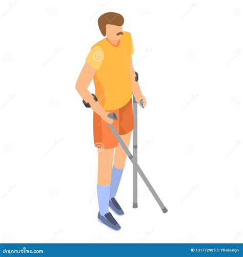 Old Man Invalid Person Walking With Crutches Vector Character Isolated