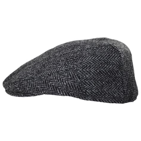 Failsworth Stornoway Harris Tweed Wool Herringbone Flat Cap Gray Ivy Caps