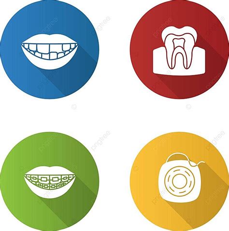 Set Of Glyph Icons With Long Shadows In Flat Design For Dentistry Vector Crown Oral String
