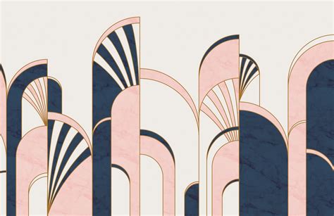 Blue And Pink Art Deco Arches Print Wallpaper Mural Hovia
