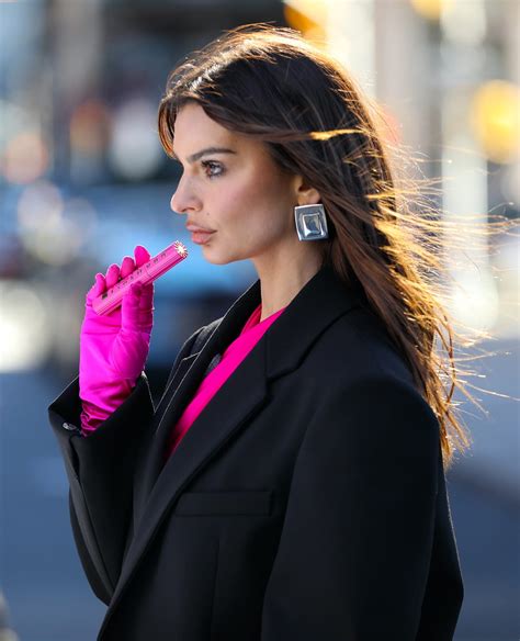 Emily Ratajkowski Brings Electric 80s Glamour To Nyc In Vibrant Pink Catsuit For Maybelline