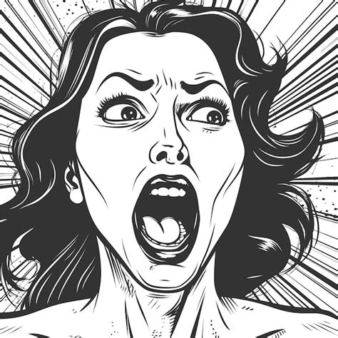 Premium Vector Close Up Of Woman Screaming Face Black And White Vector Illustration