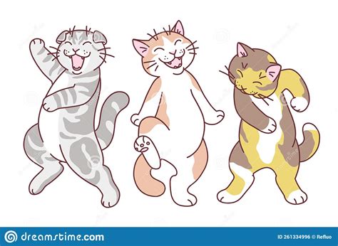 Dancing Three Cats Stock Vector Illustration Of Kawaii 261334996